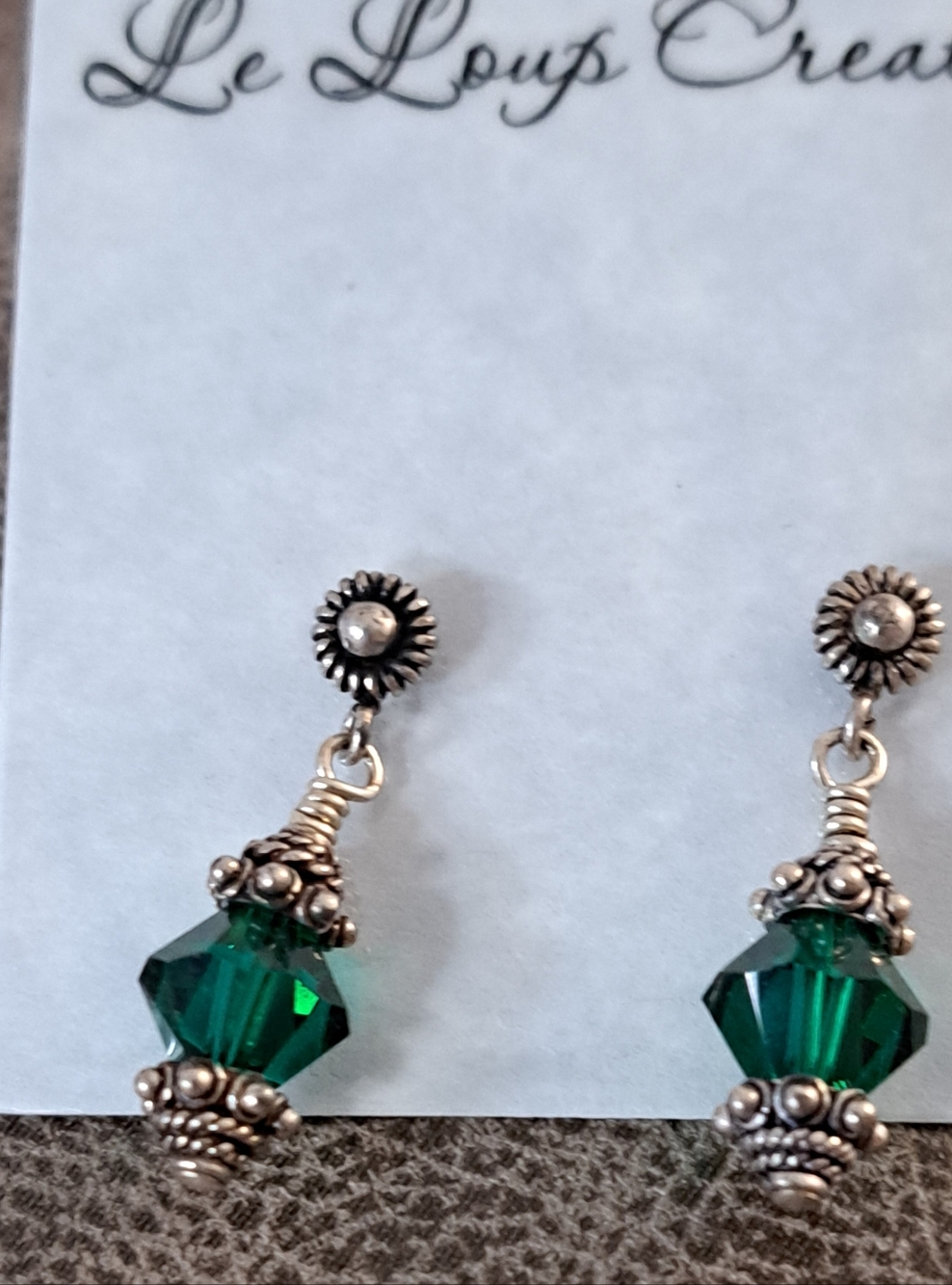 Swarovski Green Crystal Drop Earrings with Sterling Silver Accents